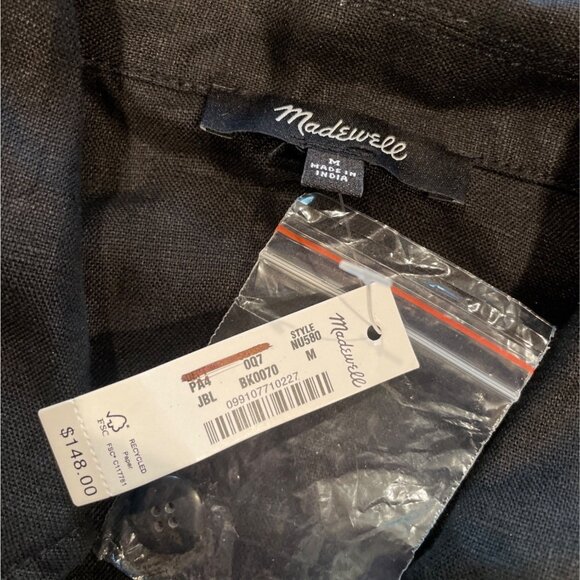 NWT Madewell Sz M Pleated Midi Shirtdress 100% Linen Black Short Sleeve NU580 - Picture 5 of 13